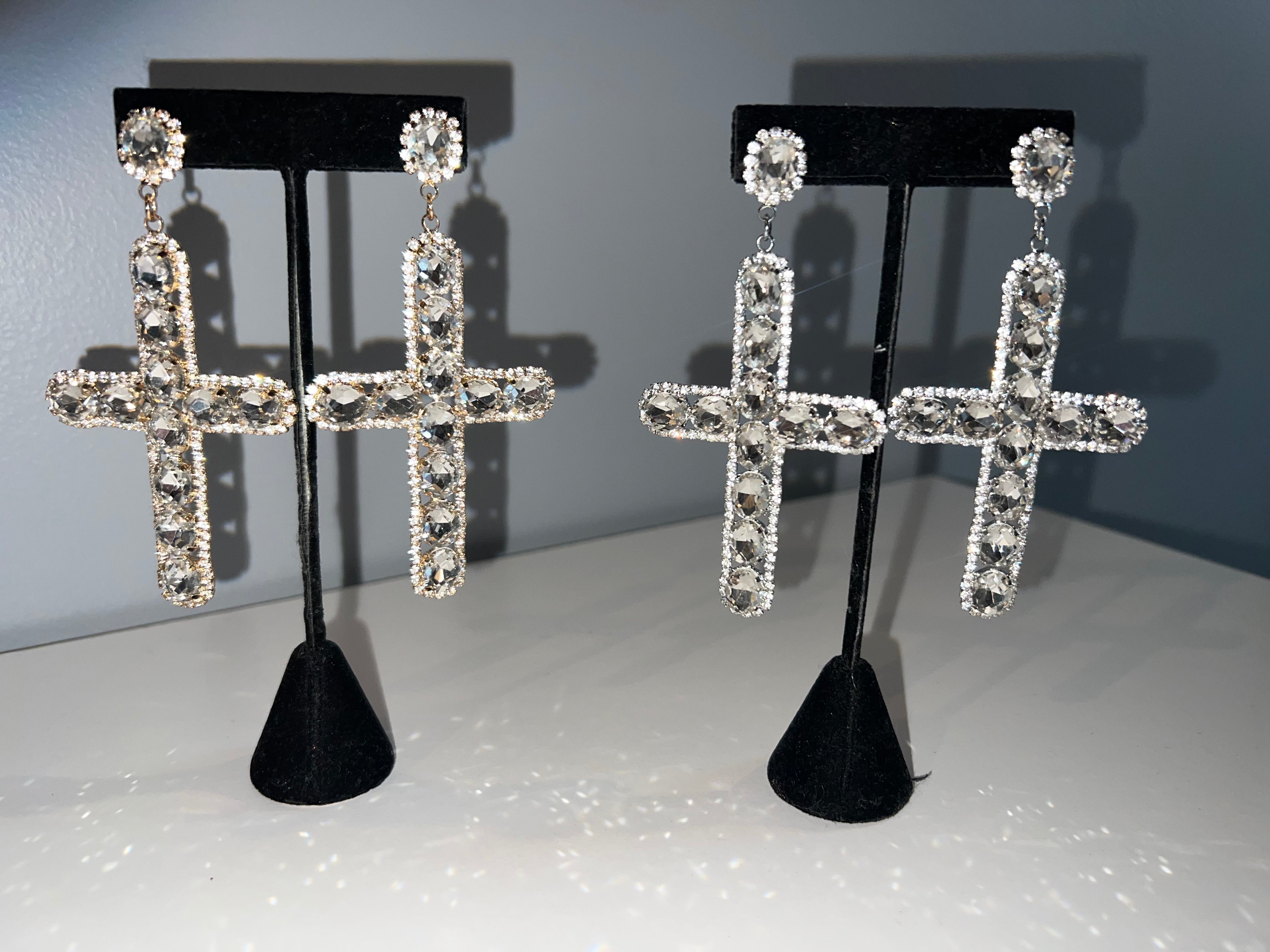 Big Cross Rhinestone Earrings