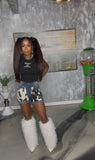 Cowhide Printed Jean Shorts