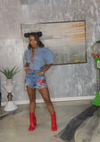 Patchy Denim Short Set