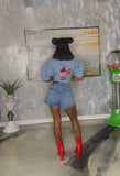 Patchy Denim Short Set