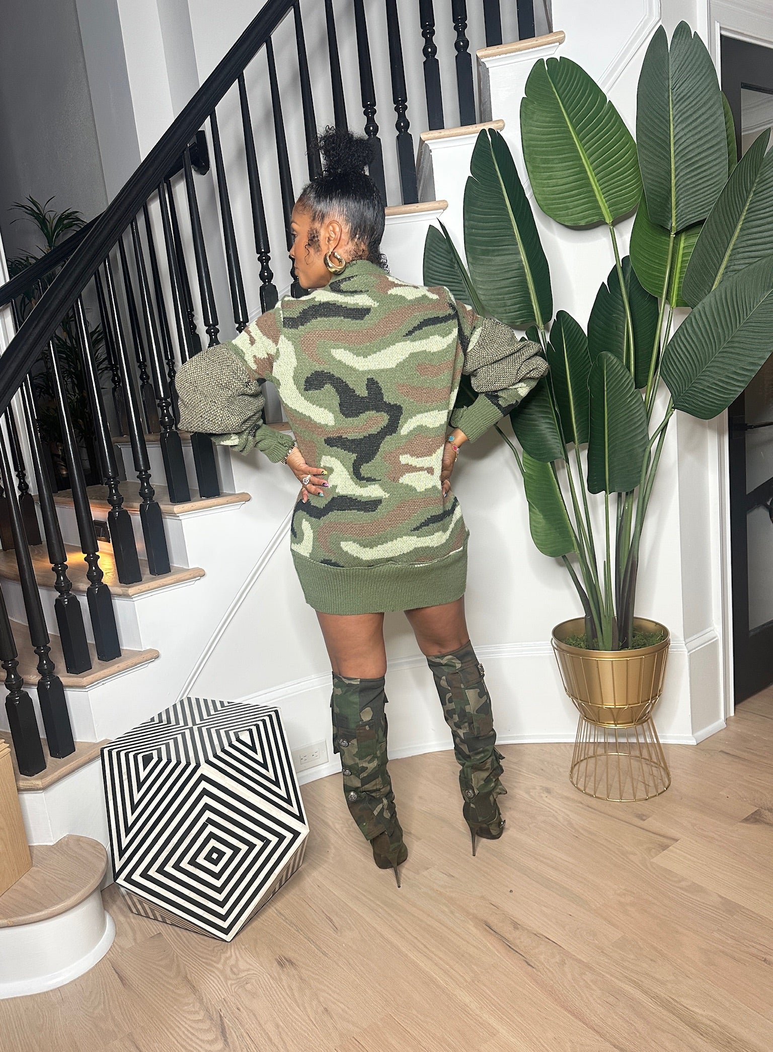 Camo Puff Sleeve Sweater Dress Camo Puff Sleeve Sweater Dress