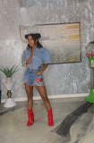 Patchy Denim Short Set