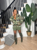 Camo Puff Sleeve Sweater Dress