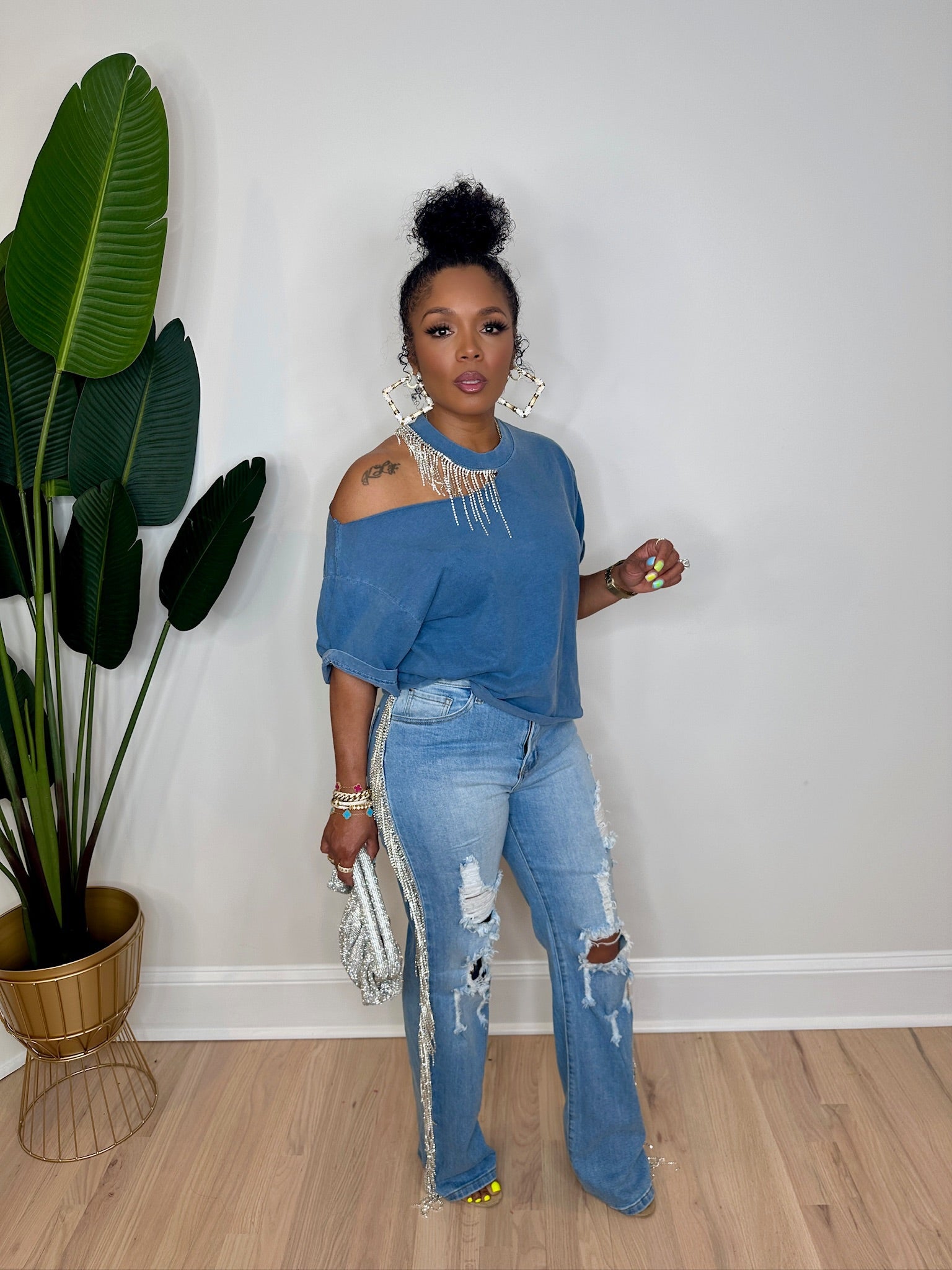 Ripped Jeans Jeans With Fringe On Side Bling Fringe Jeans –