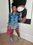 Pressed Patch Denim Skirt