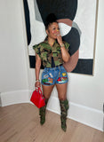 Pressed Patch Denim Shorts