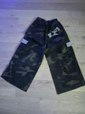 Wide Leg Camo & Bling Pants