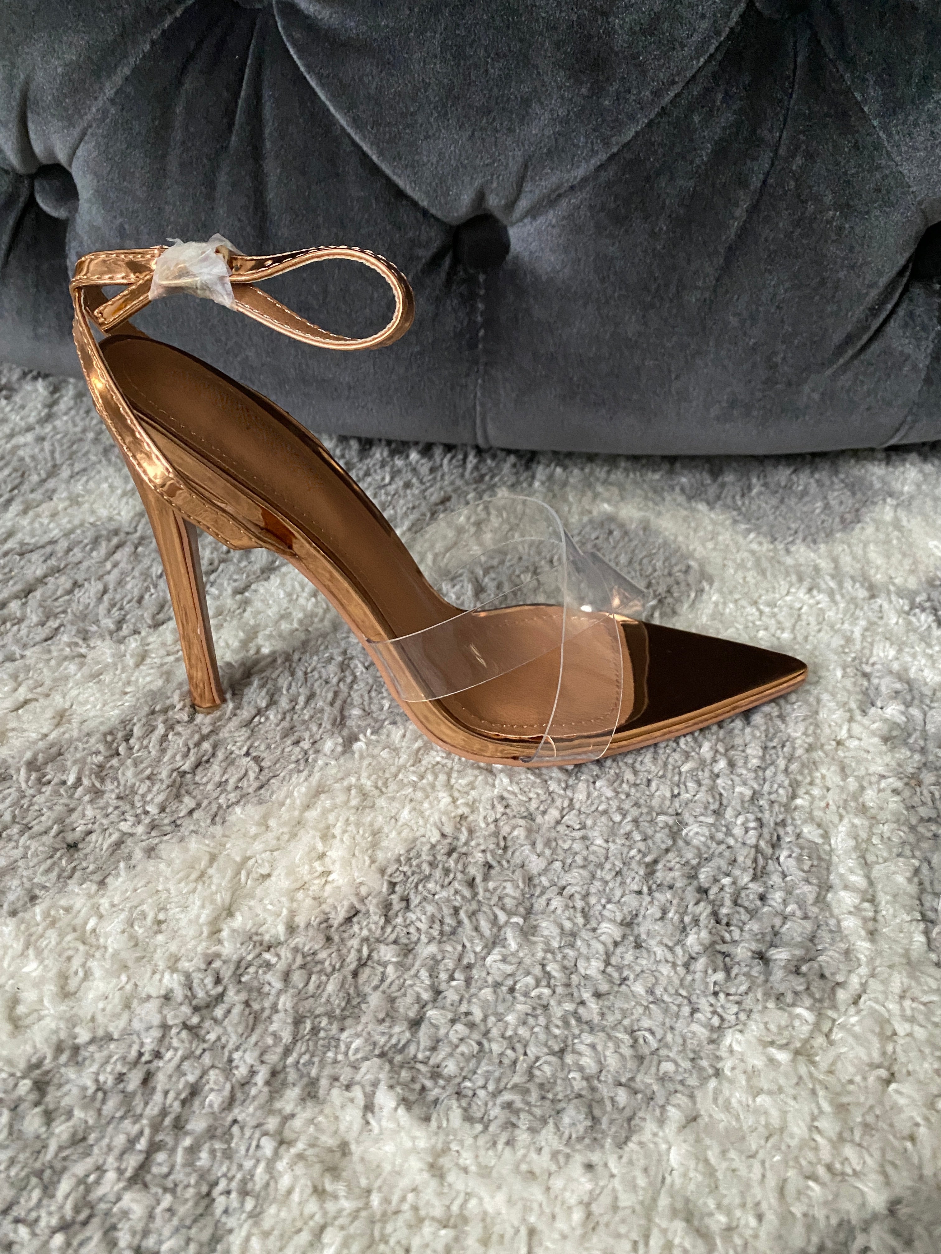 Gold Metallic Pointed Head Butterfly Back Stiletto High Heels Shoes